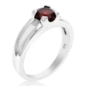 0.60 cttw Garnet Ring .925 Sterling Silver with Rhodium Plating Round Shape 6 MM