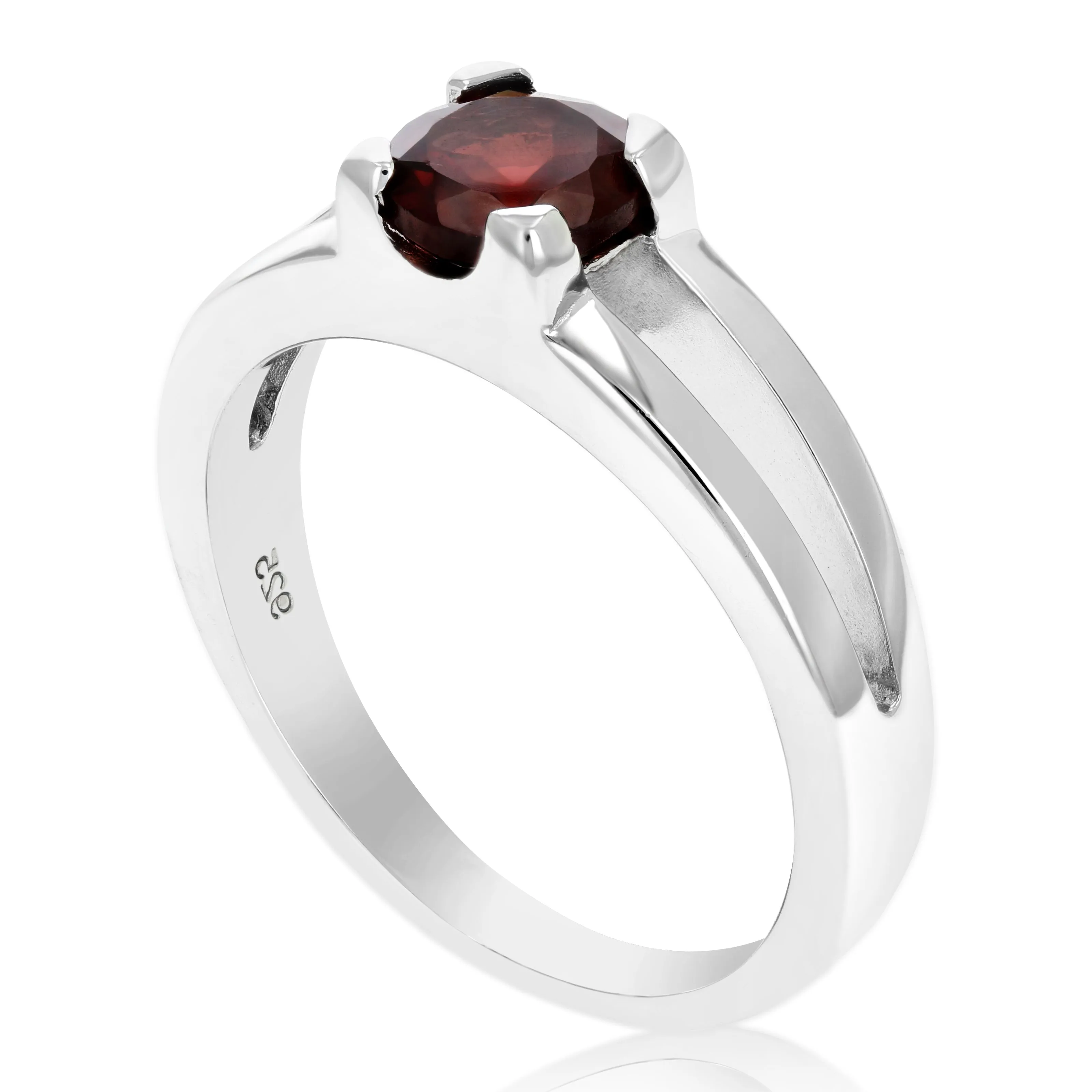 0.60 cttw Garnet Ring .925 Sterling Silver with Rhodium Plating Round Shape 6 MM