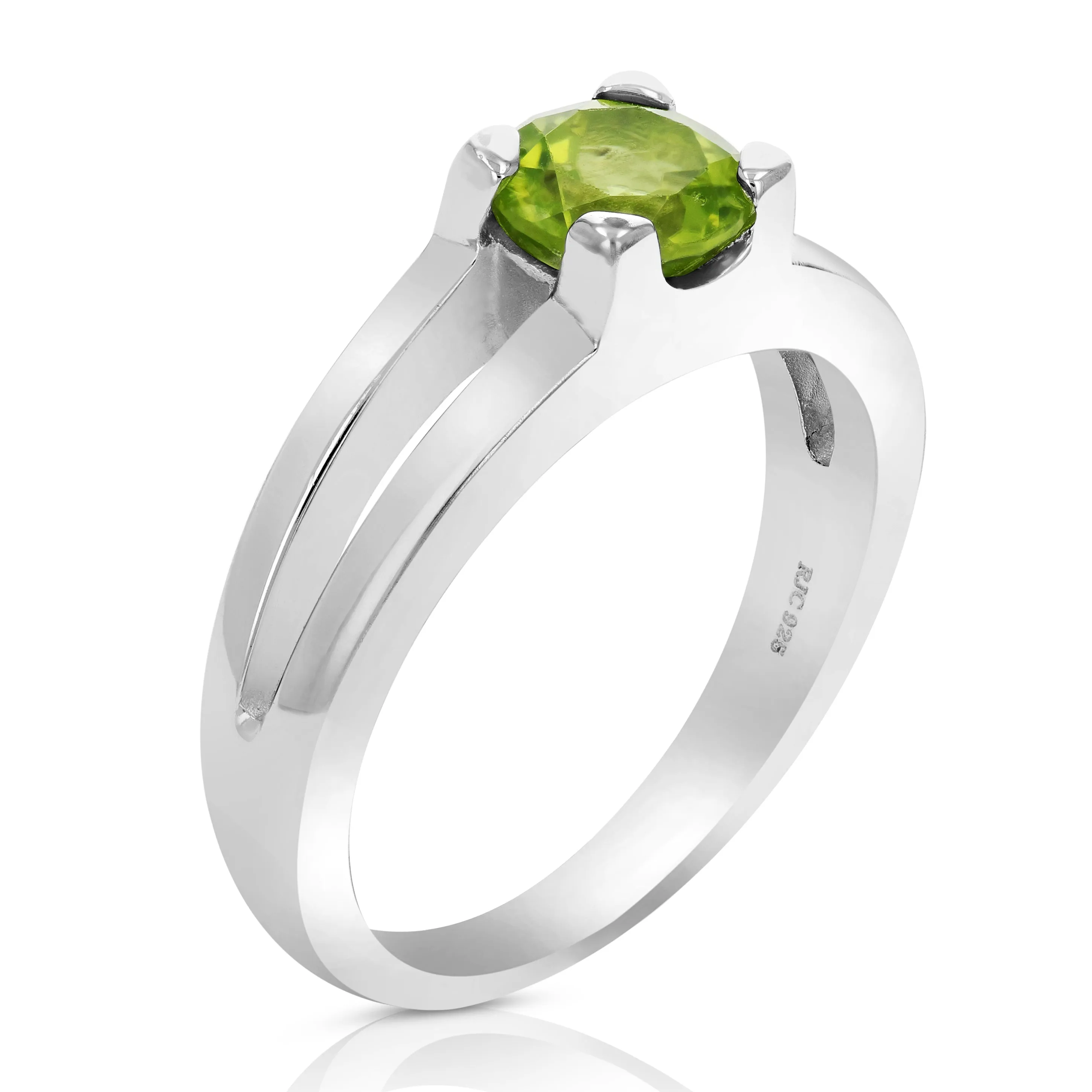 0.65 cttw Peridot Ring .925 Sterling Silver with Rhodium Solitaire Round 6 MM