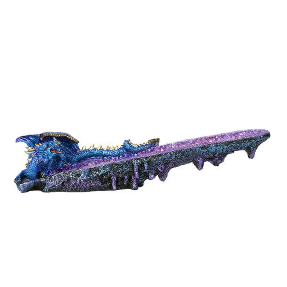 10.75" Blue Dragon on Amethyst Geode Stick Incense Burner