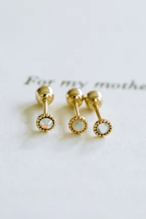 14K Real Solid Gold Jewelry Stone CZ Opal Round Circle Barbell Ear Stud Piercing