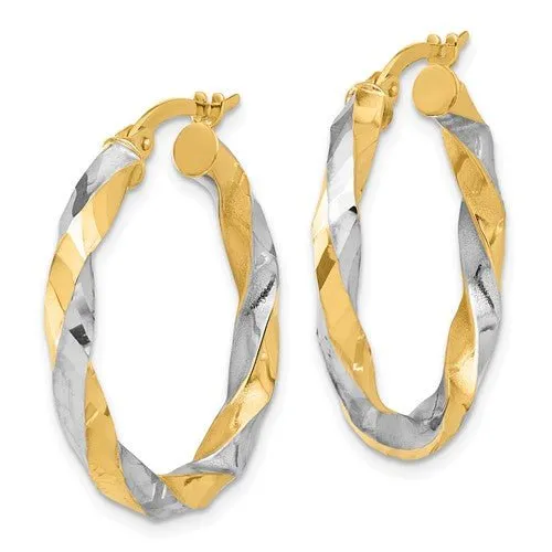 14K TT Gold DC Twist Hoop Earrings 3.1grms