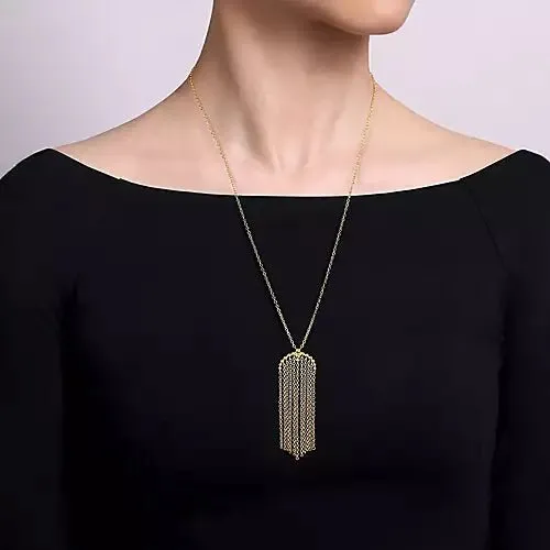 14K Y Gold 24 Tassel Pendant Necklace