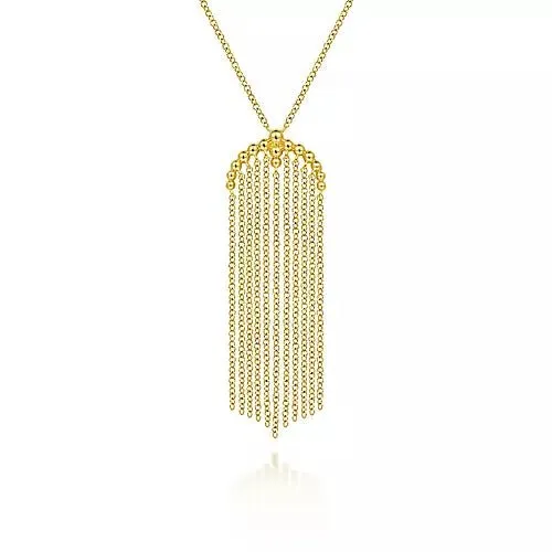 14K Y Gold 24 Tassel Pendant Necklace