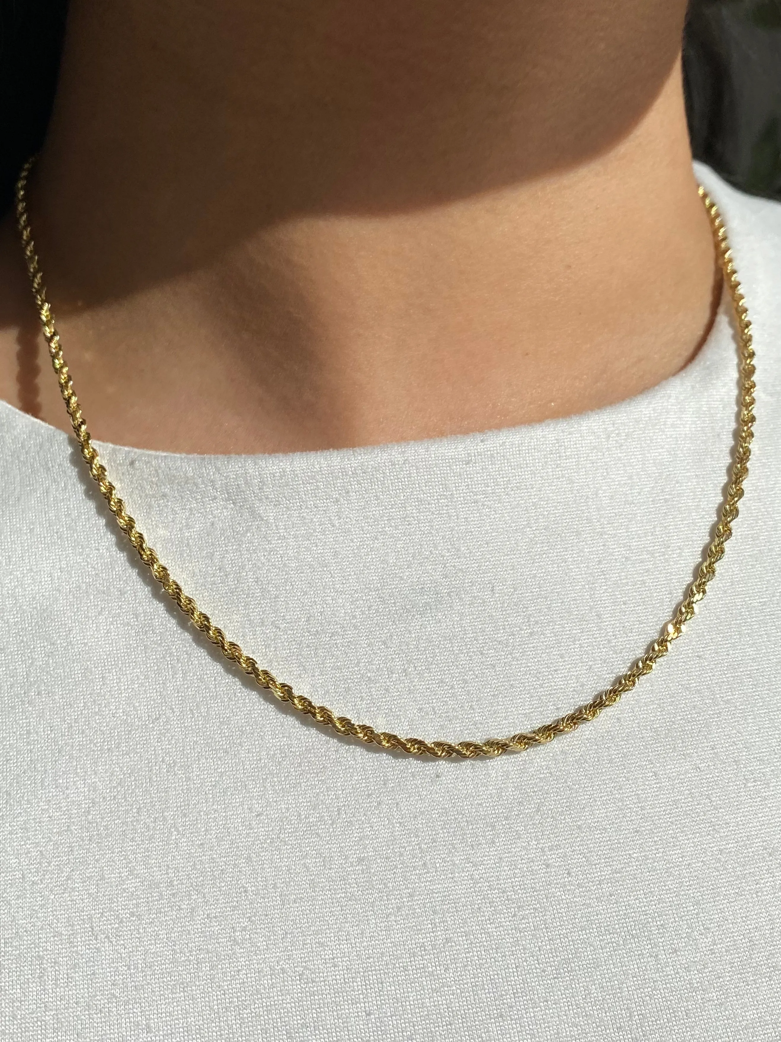 14K Yellow Gold Solid 2MM Rope Chain