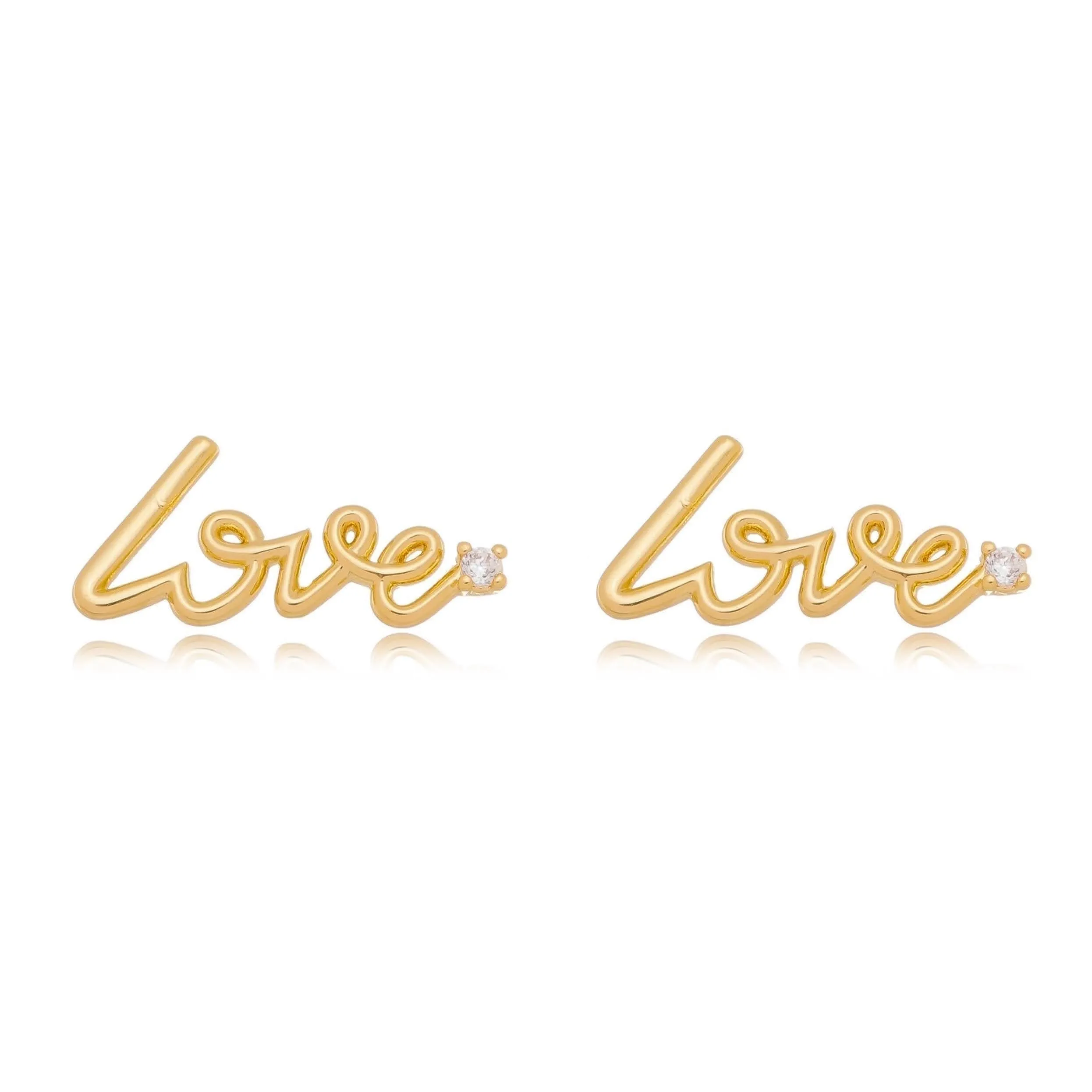 18k Gold Filled Cursive Love Stud With Cubic Zirconia