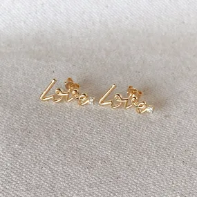 18k Gold Filled Cursive Love Stud With Cubic Zirconia