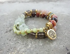 27 Bead Mala in Smoky Quartz, Sunstone, Prehnite Bracelet