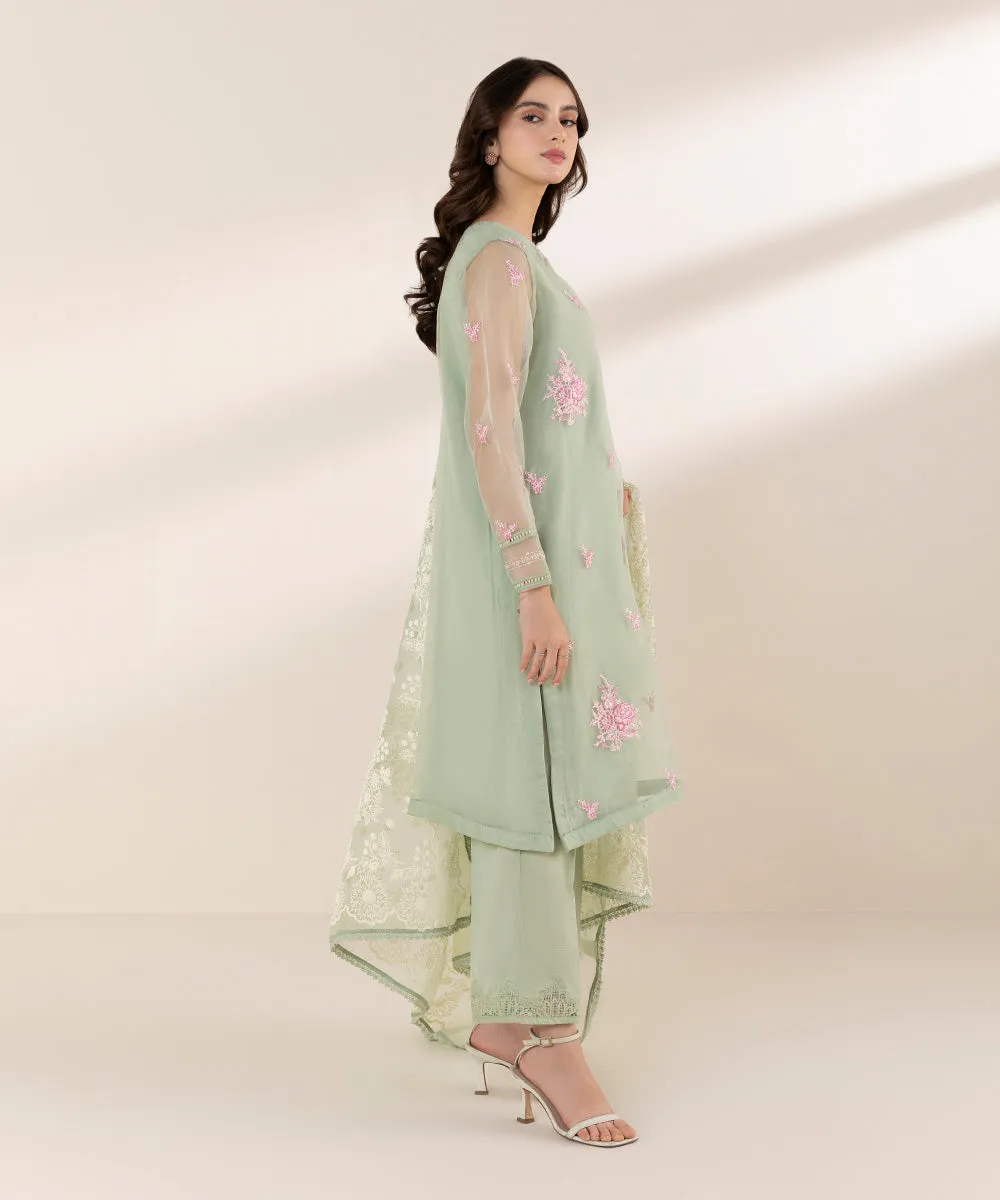 3 Piece - Embroidered Organza Suit