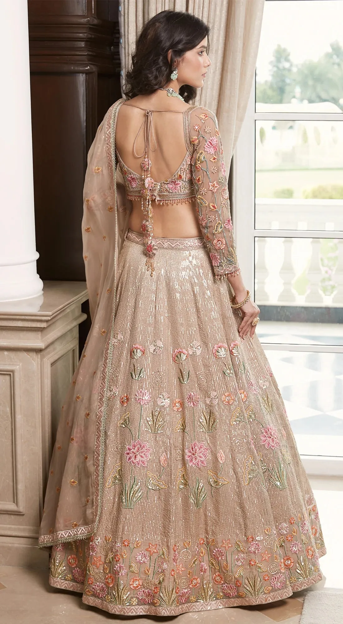 310167 Beige Embroidered Designer Lehenga with Dupatta