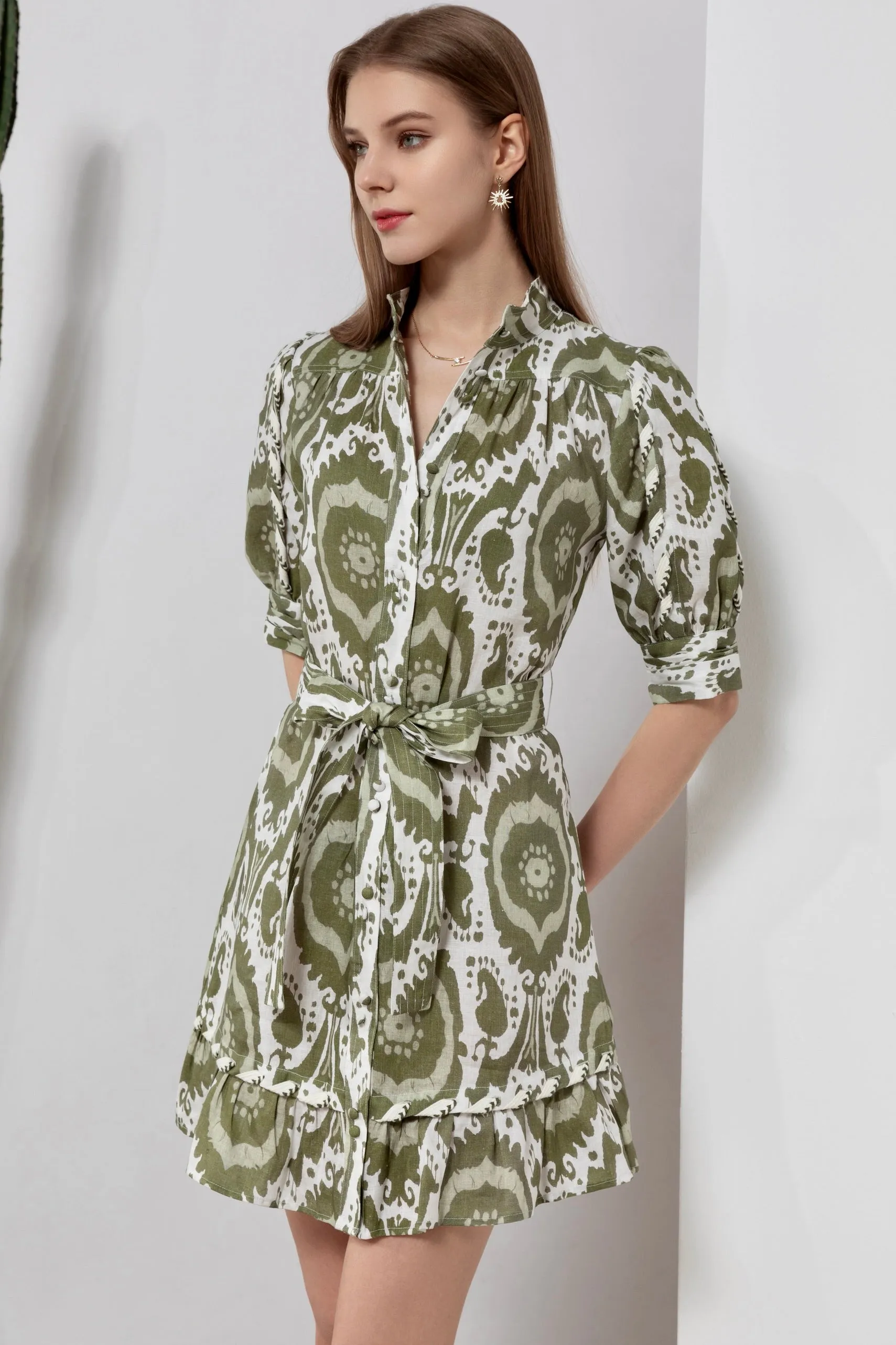 Ada Linen Mini Dress - Khaki