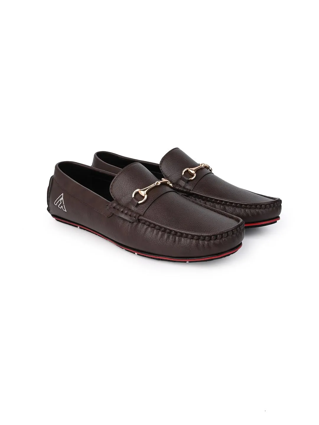 Alberto Torresi Tan Round Toe Loafers With Metal Accent