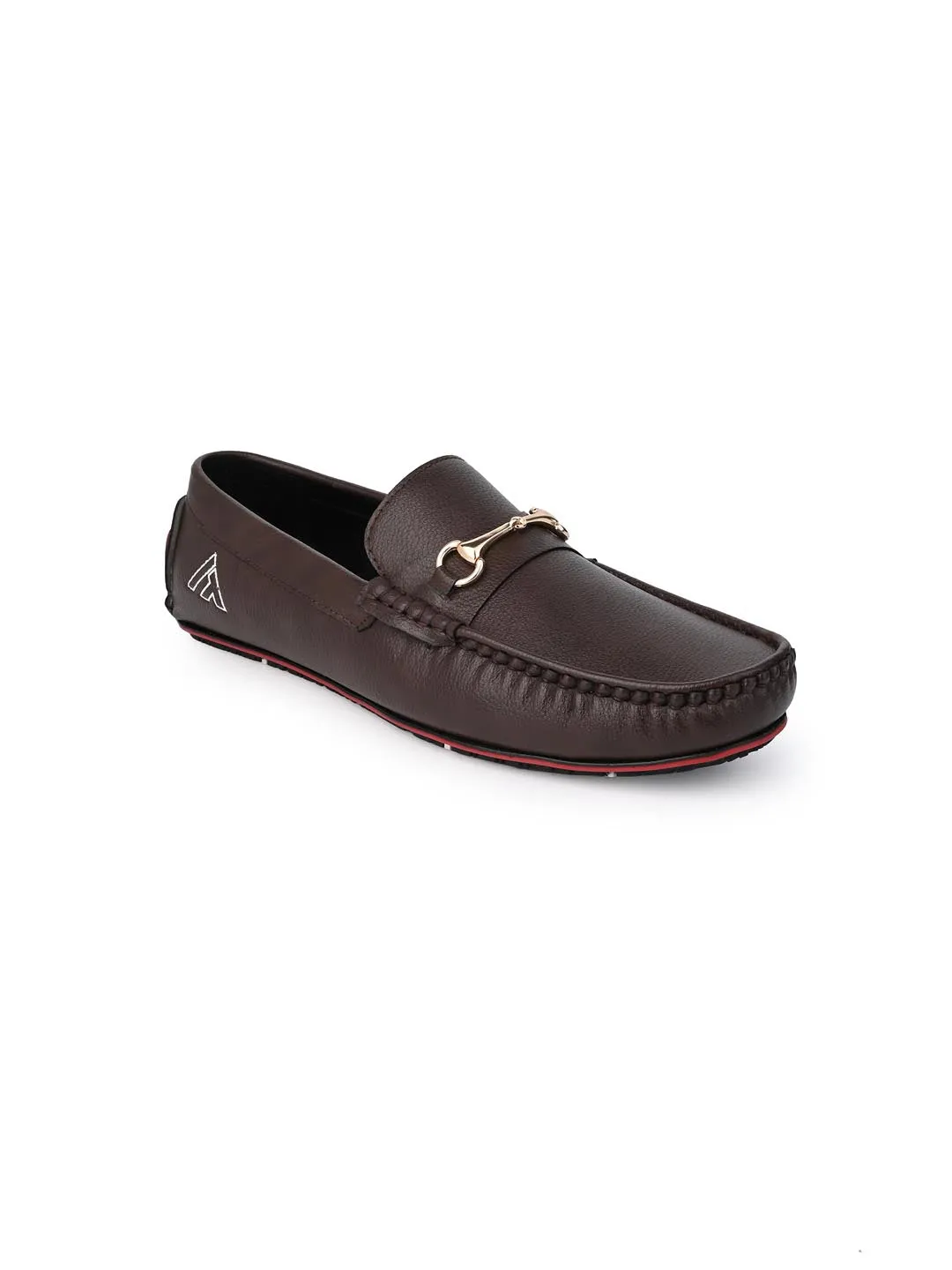 Alberto Torresi Tan Round Toe Loafers With Metal Accent