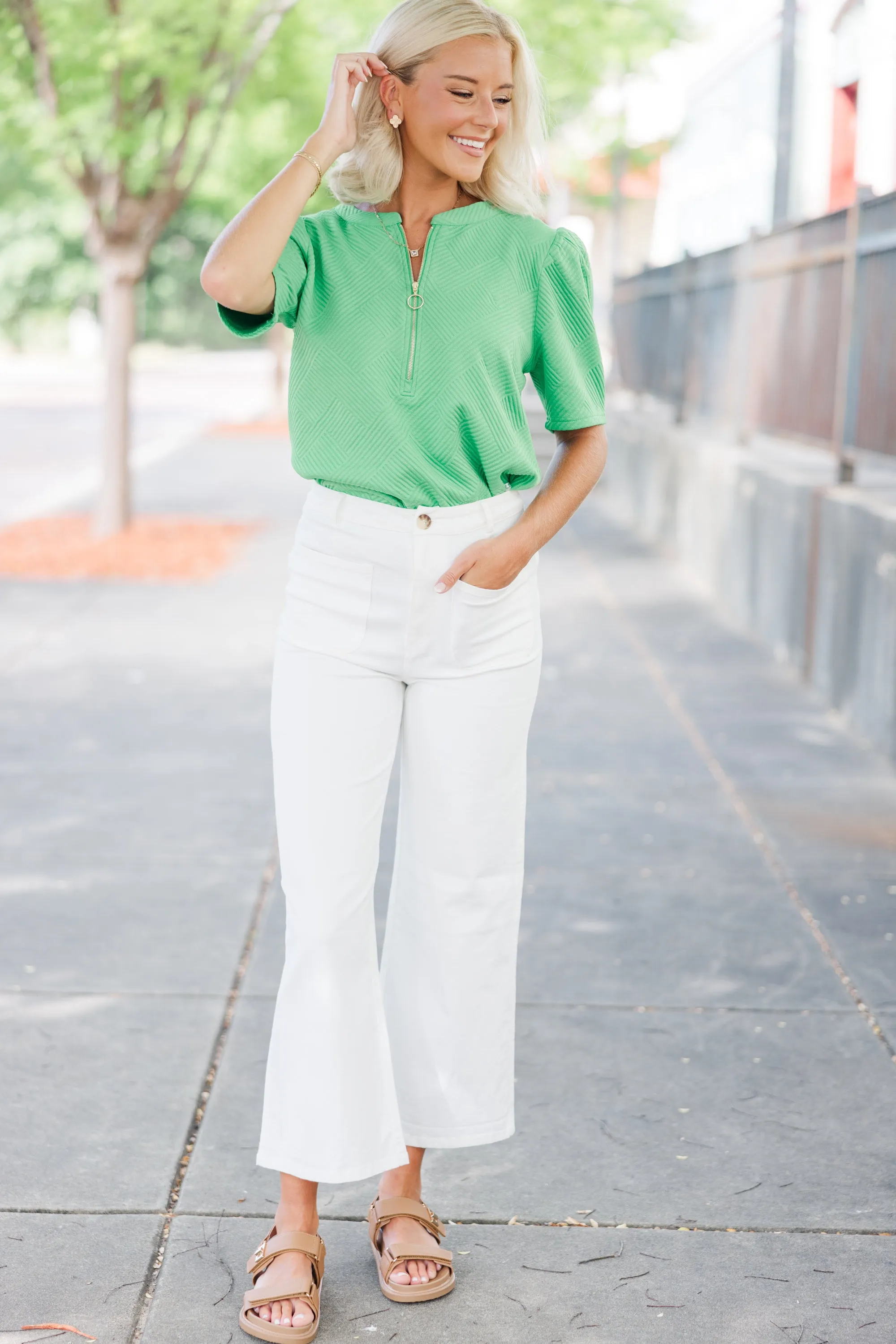 All About You Green Textured Blouse