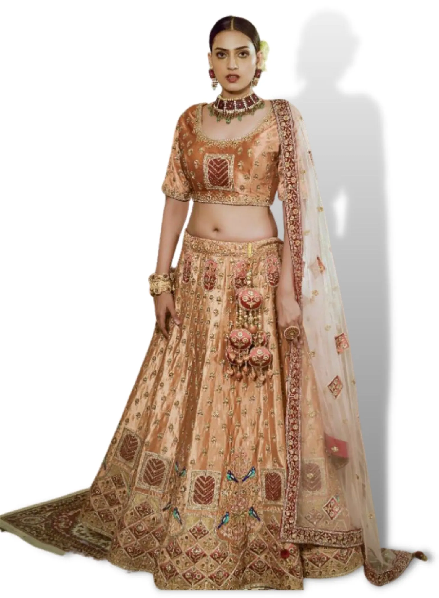 Alluring Brown Embroidered Bridal Lehenga - Rent