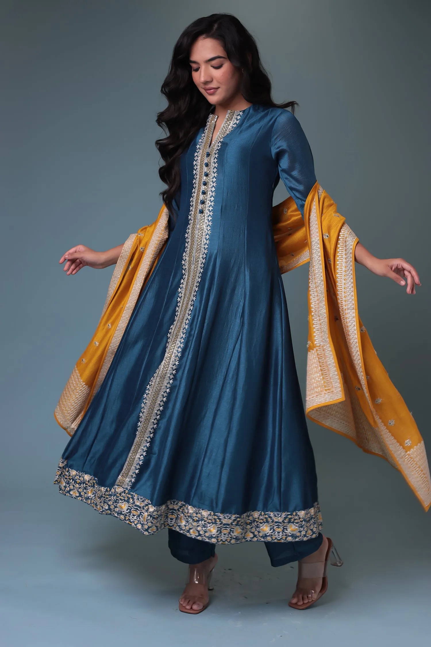 Anarkali Chinon Suit with Embroidered Dupatta