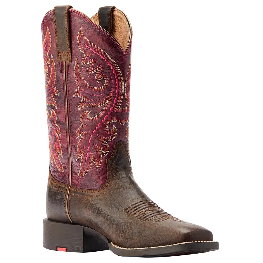 Ariat Womens Round Up Back Zip Western Boot Worn Mocha/Raspberry