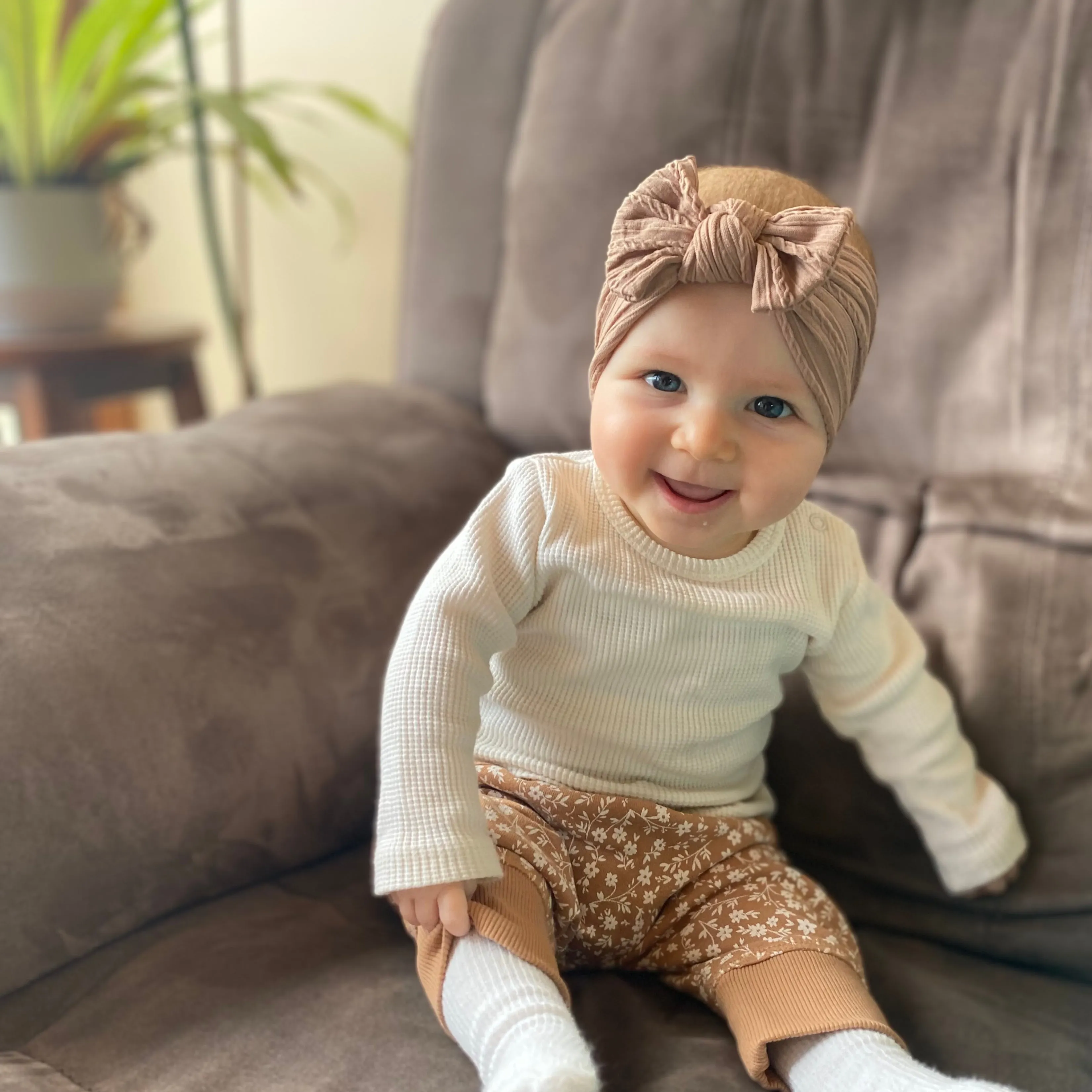 Baby Top Knot Single Bow Headband Rust