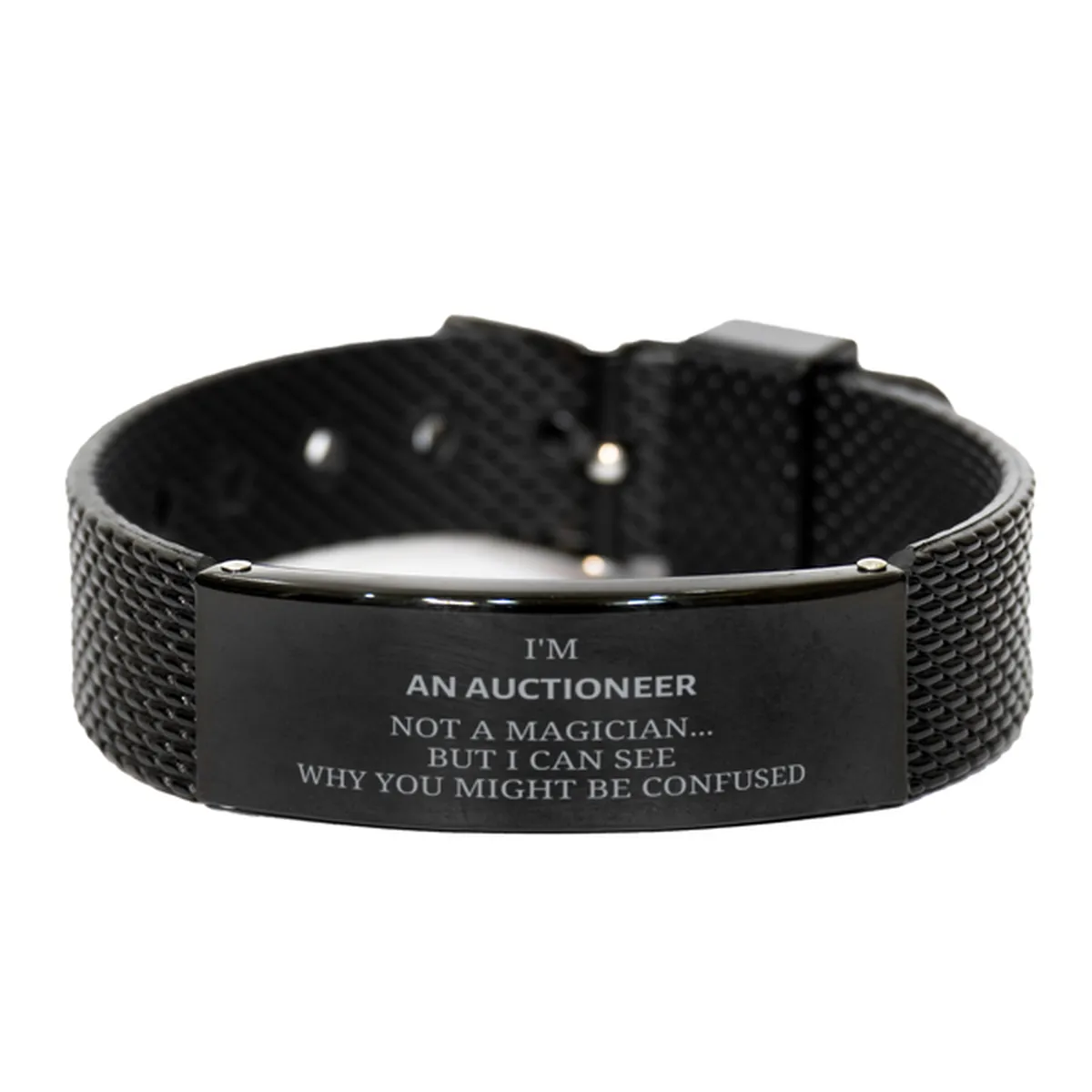 Badass Auctioneer Gifts, I'm Auctioneer not a magician, Sarcastic Black Shark Mesh Bracelet for Auctioneer Birthday Christmas for  Men, Women, Friends, Coworkers