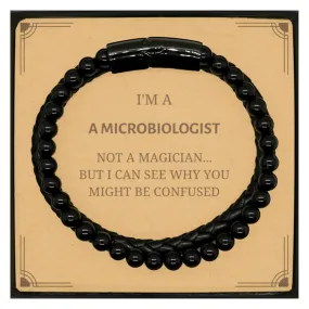 Badass Microbiologist Gifts, I'm Microbiologist not a magician, Sarcastic Stone Leather Bracelets for Microbiologist Birthday Christmas for  Men, Women, Friends, Coworkers