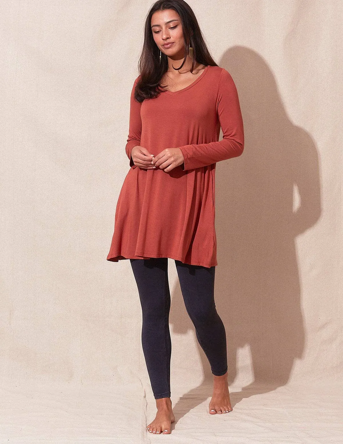 Bamboo V-Neck Tunic Dress - As-Is-Clearance