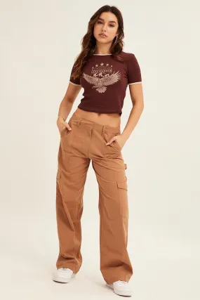 Beige Cargo Pant Mid Rise