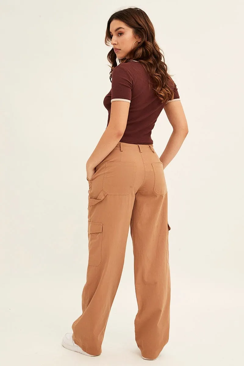 Beige Cargo Pant Mid Rise