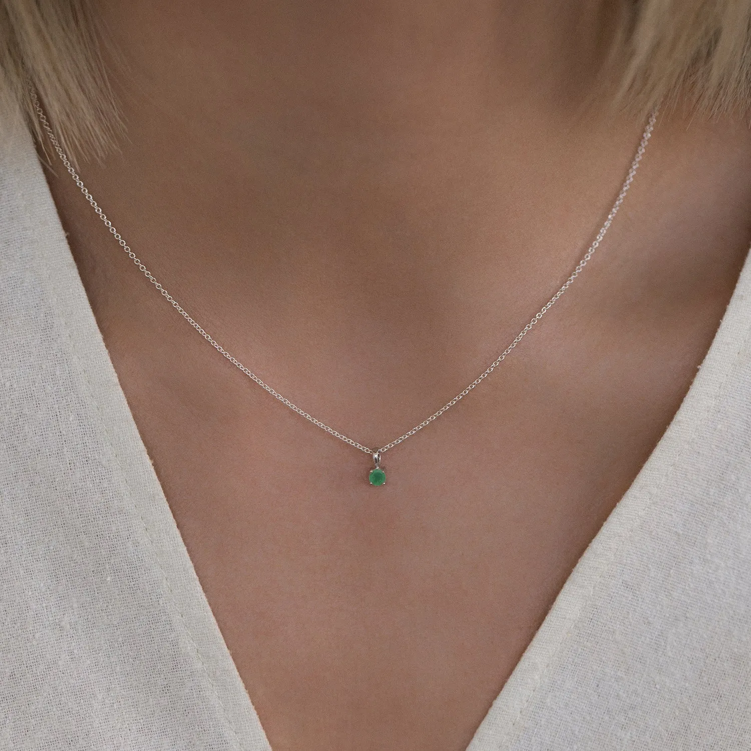 Birthstone Necklace | Silver & Emerald