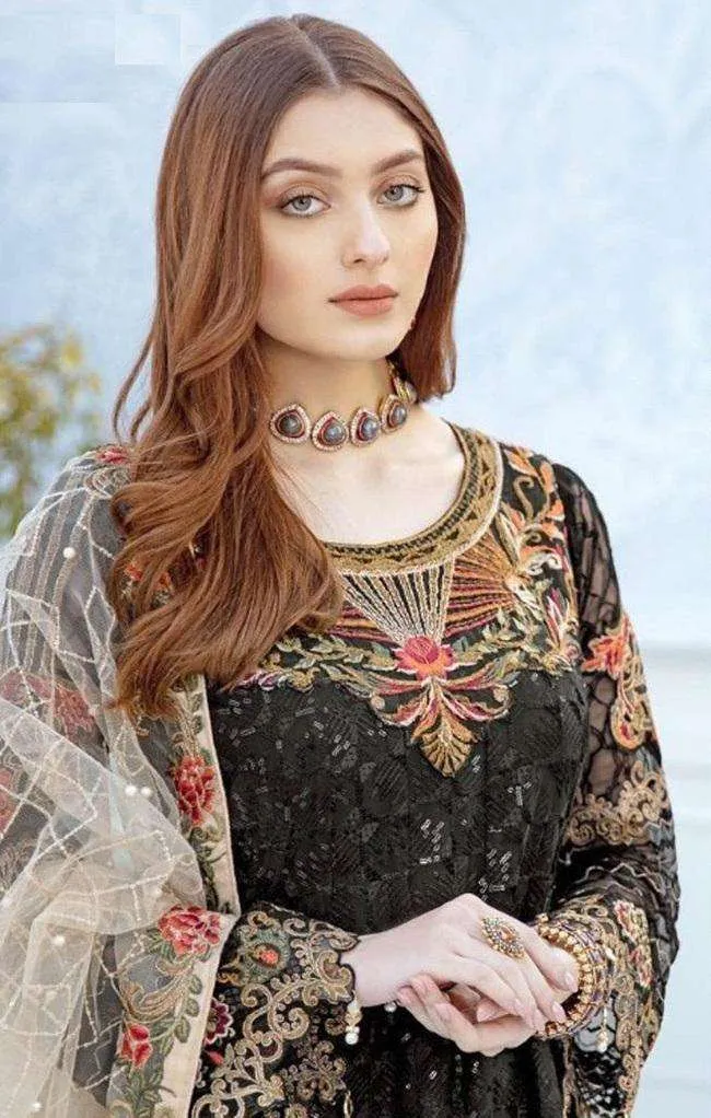 Black Color Georgette with Heavy Embroidery and Hand Work Unstitched Party Wear Pakistani Suits