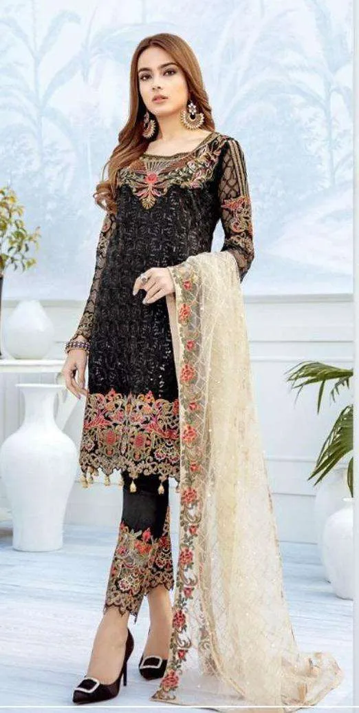 Black Color Georgette with Heavy Embroidery and Hand Work Unstitched Party Wear Pakistani Suits