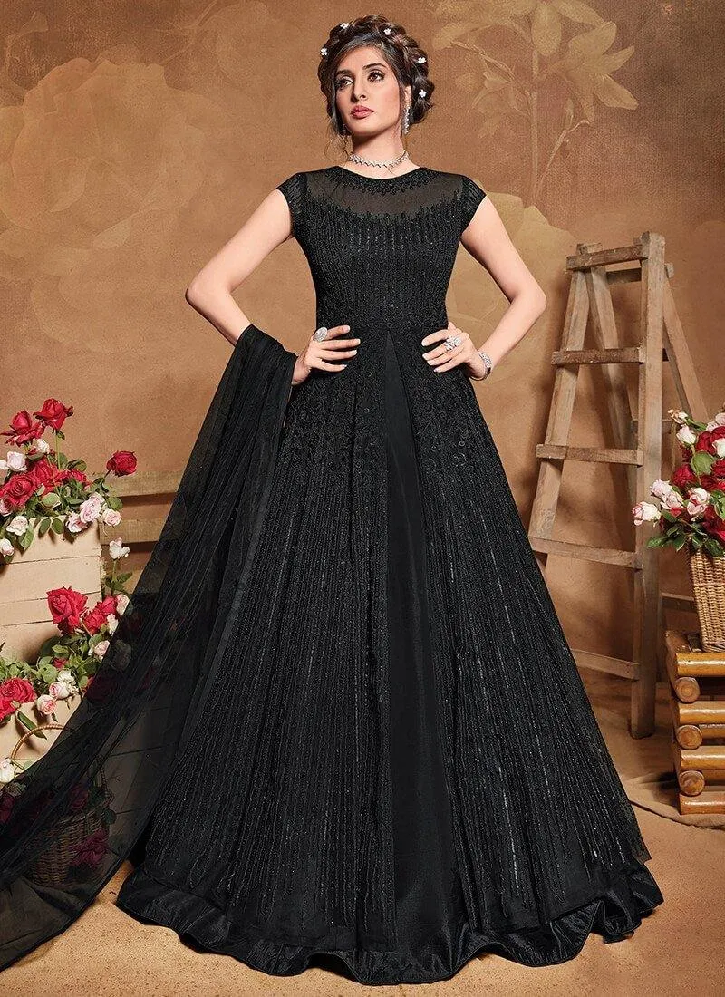 Black Heavy Embroidered Anarkali Set- Rent