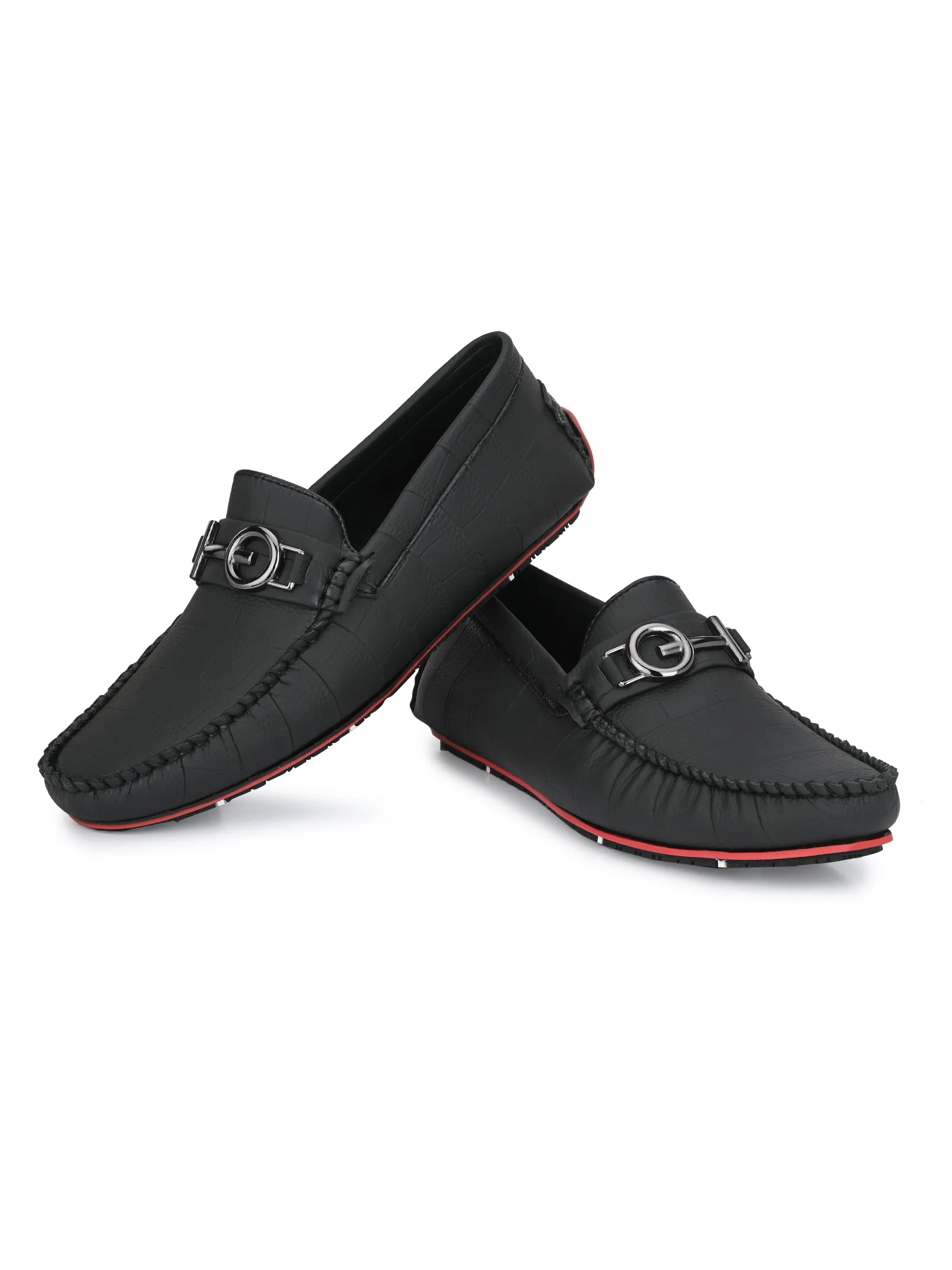 Black Round Toe Loafer With Metal Accent