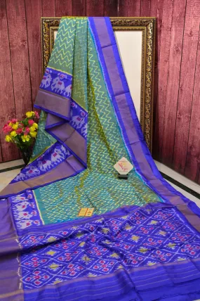 Blue and Green Color Twill Ikat Patola Silk Saree