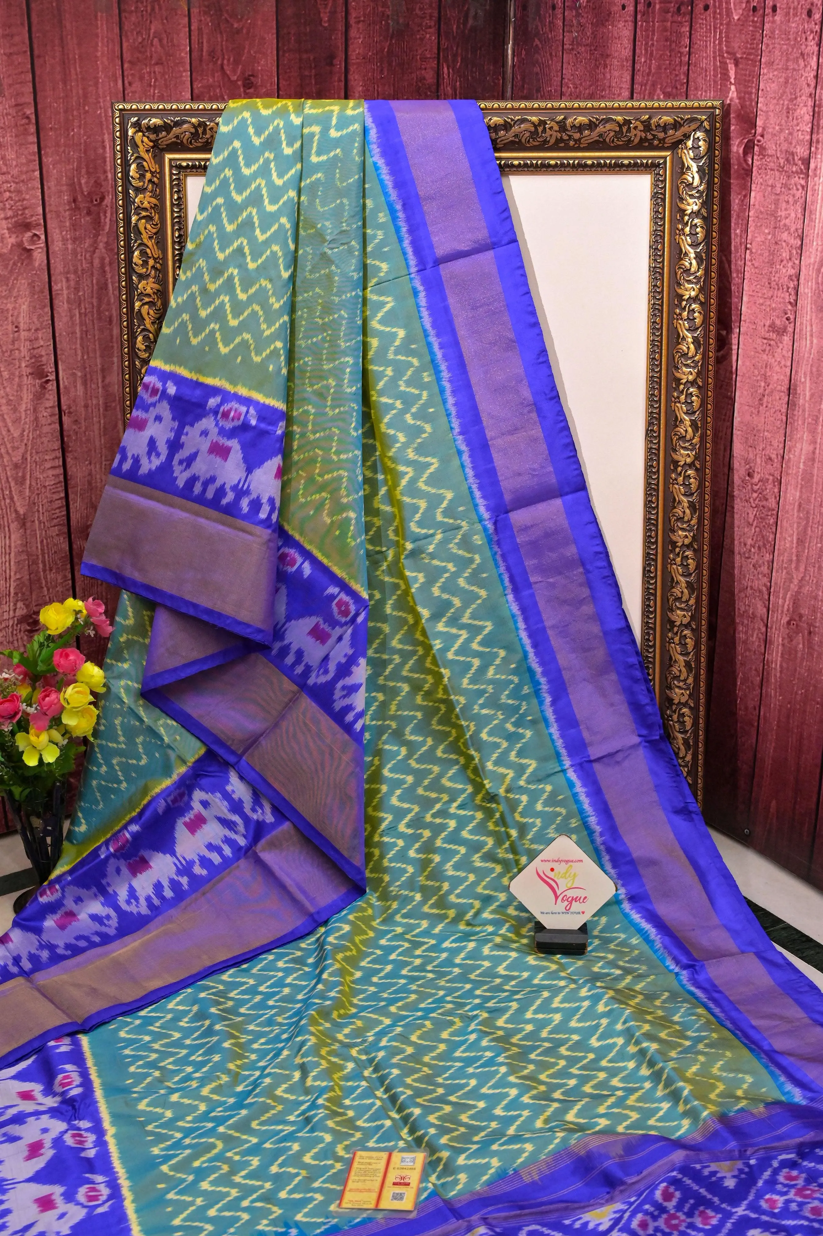 Blue and Green Color Twill Ikat Patola Silk Saree