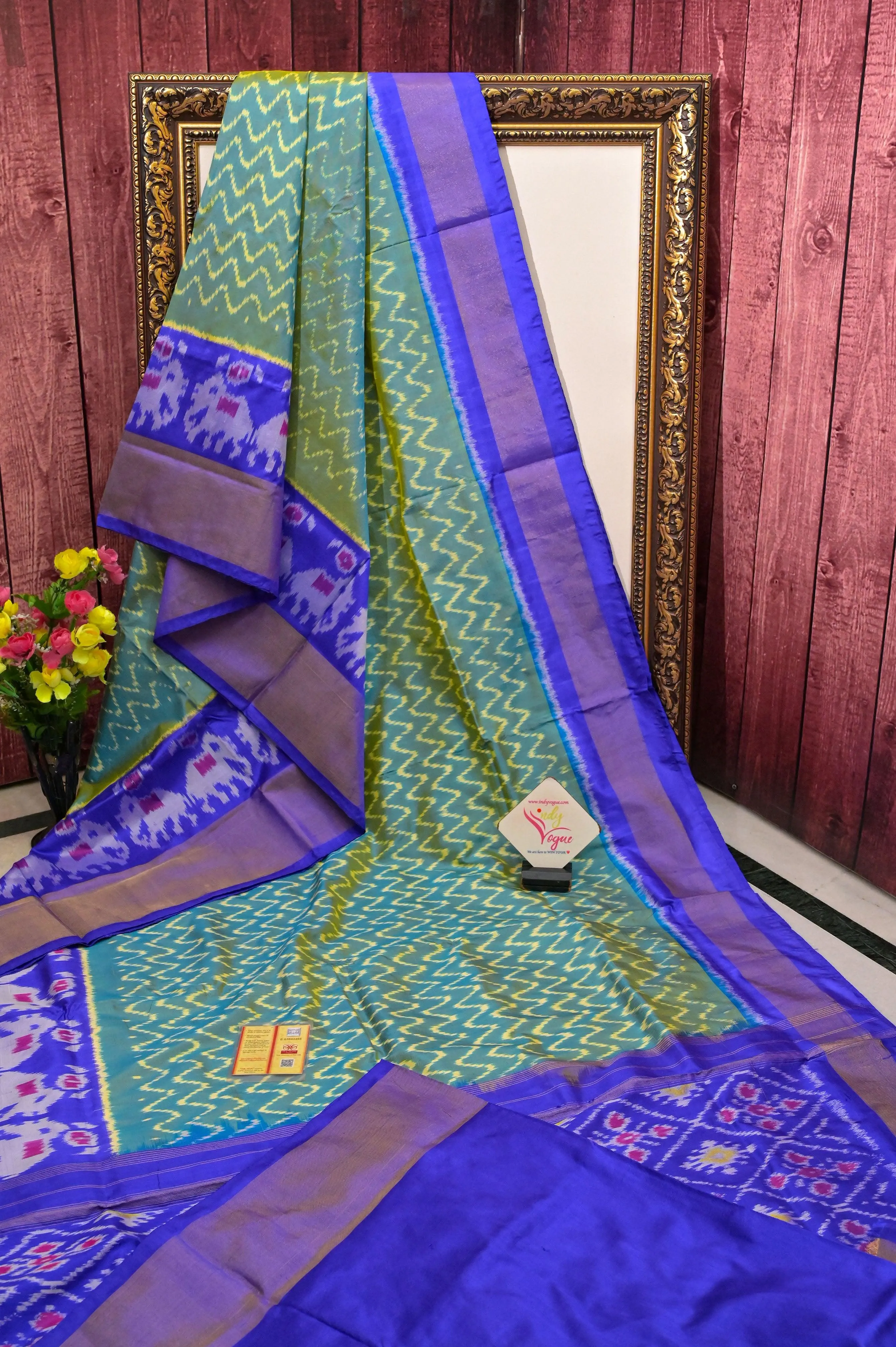 Blue and Green Color Twill Ikat Patola Silk Saree