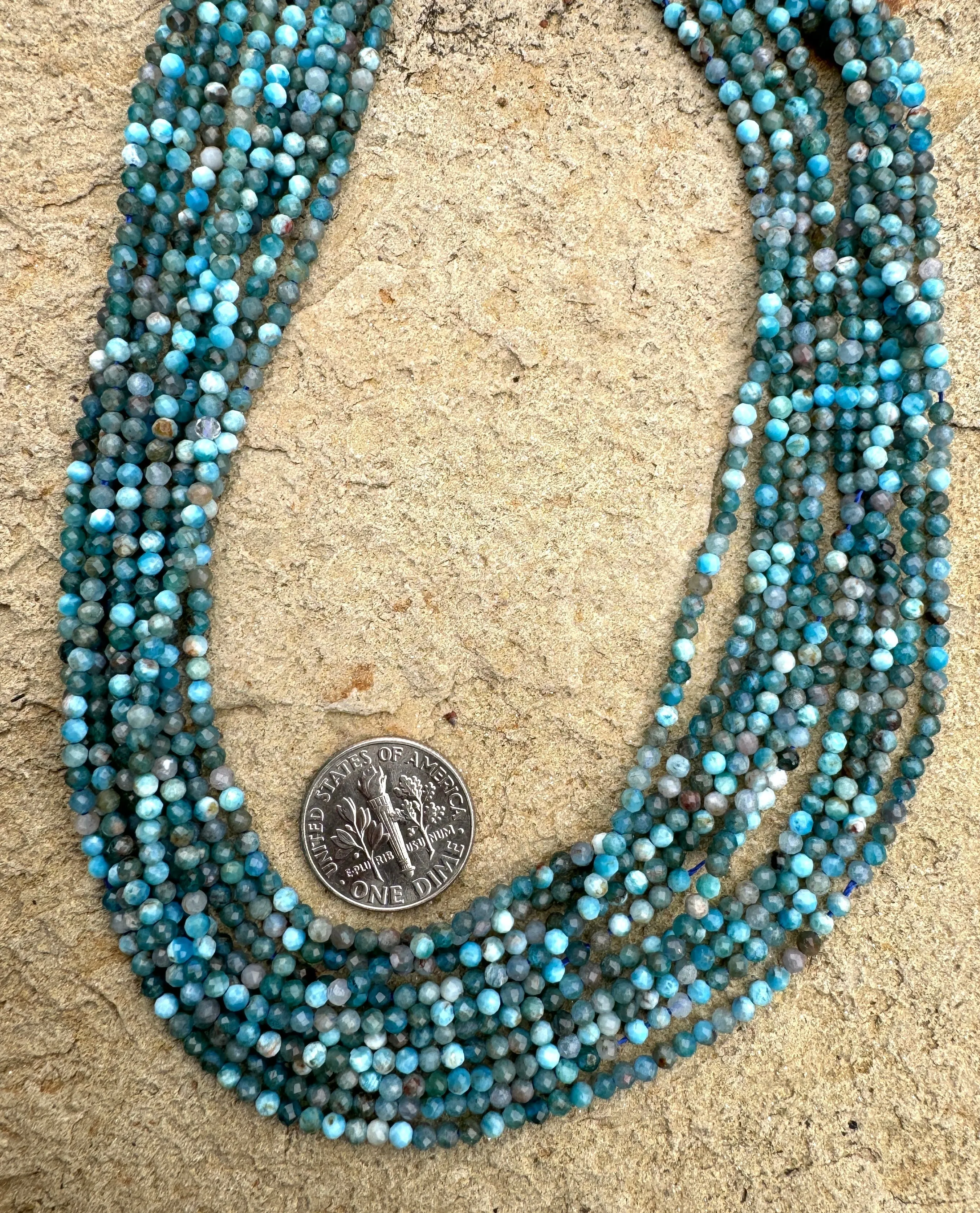 Blue Apatite Micro-Faceted 2mm Round Beads (16 inch strand)