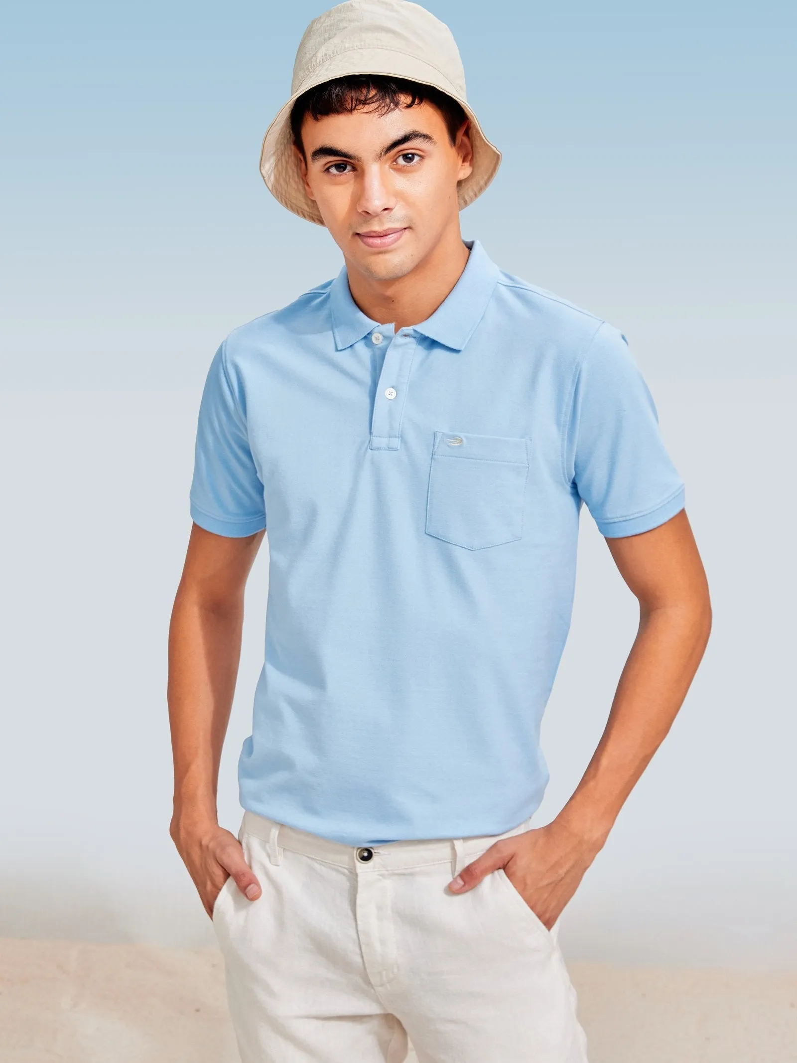 Blue Solid Stretch Polo T-Shirt