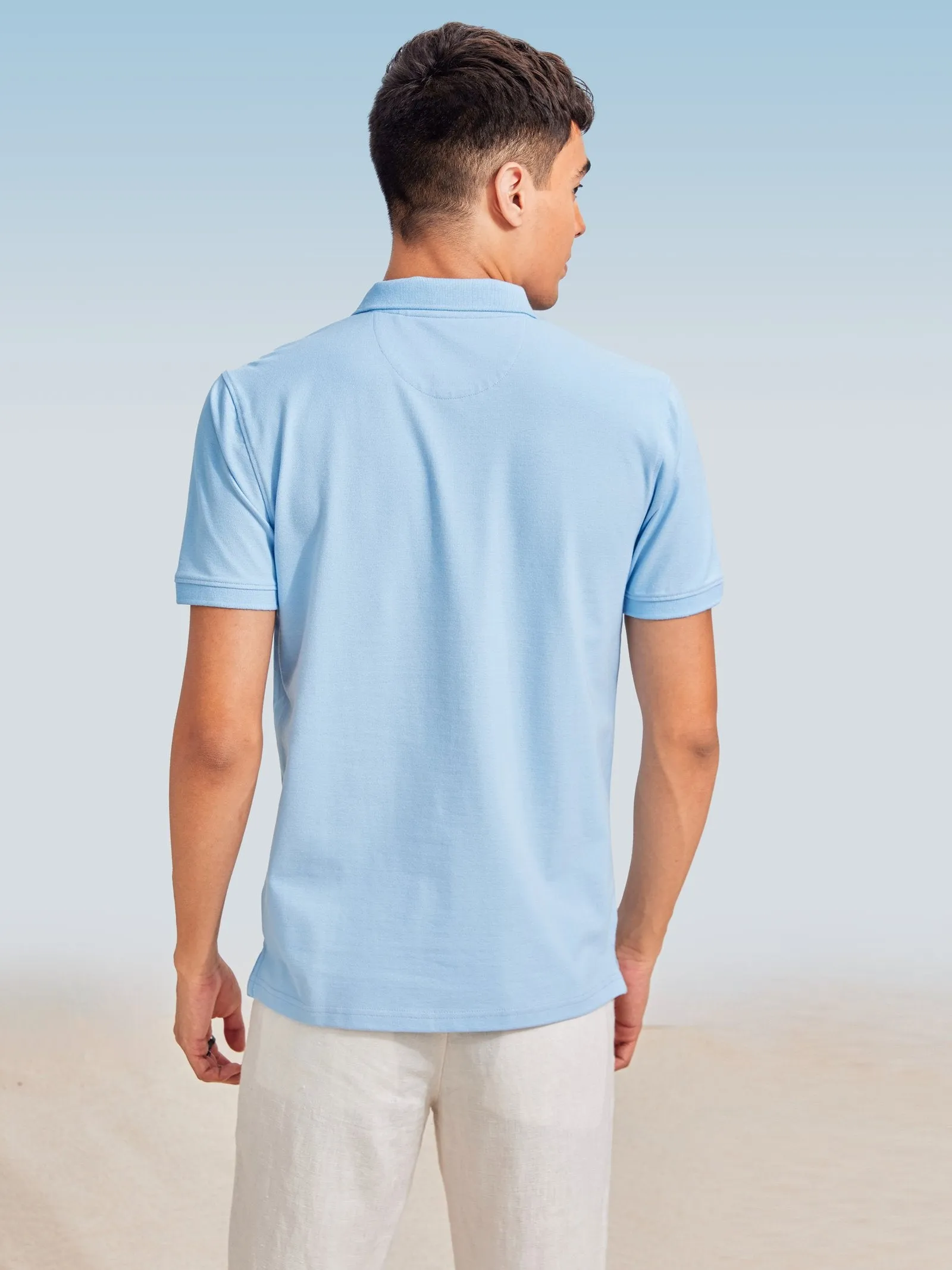 Blue Solid Stretch Polo T-Shirt