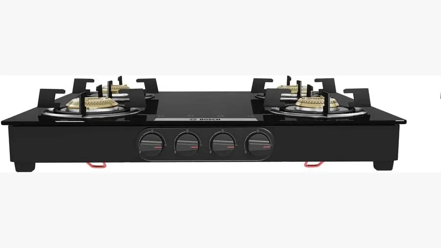 Bosch Series 4 Tabletop Black Glass Gas hob 60 cm 4 Burner (PNP0E6W10I),Manual Ignition,Safety, Reliability, High Efficiency,Life Warranty* on Glass