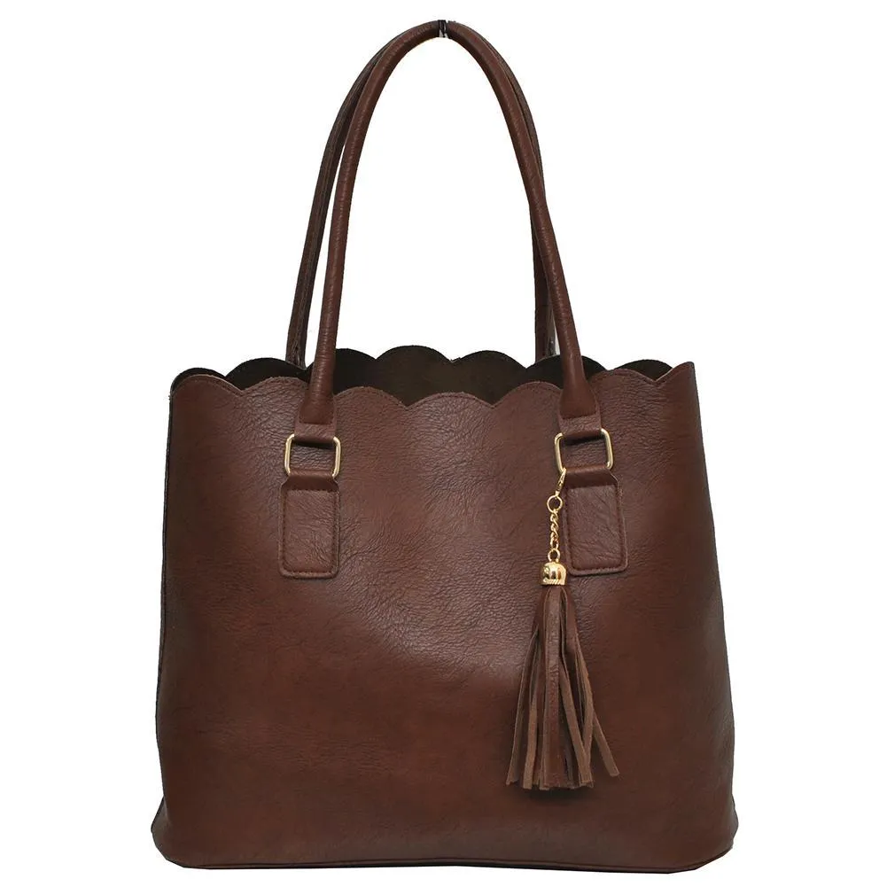 Brown NGIL Faux Leather Scallop Fashion Bag