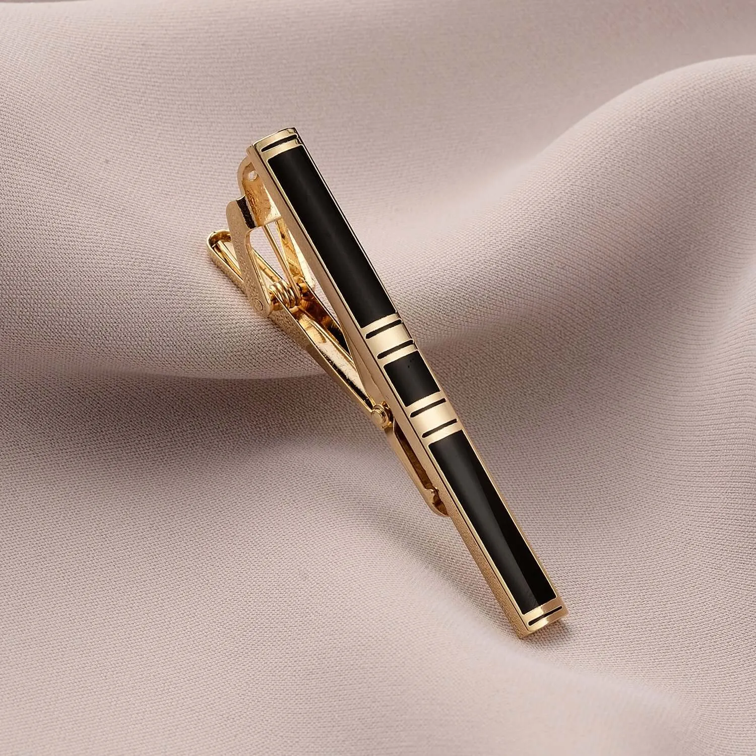 Business Enamel Black Gold Plated Men's Tie Clip Swank Cufflinks