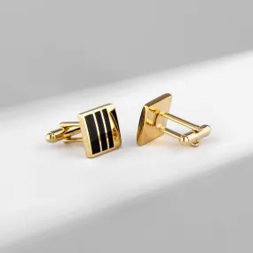 Business Enamel Black Gold Plated Men's Tie Clip Swank Cufflinks