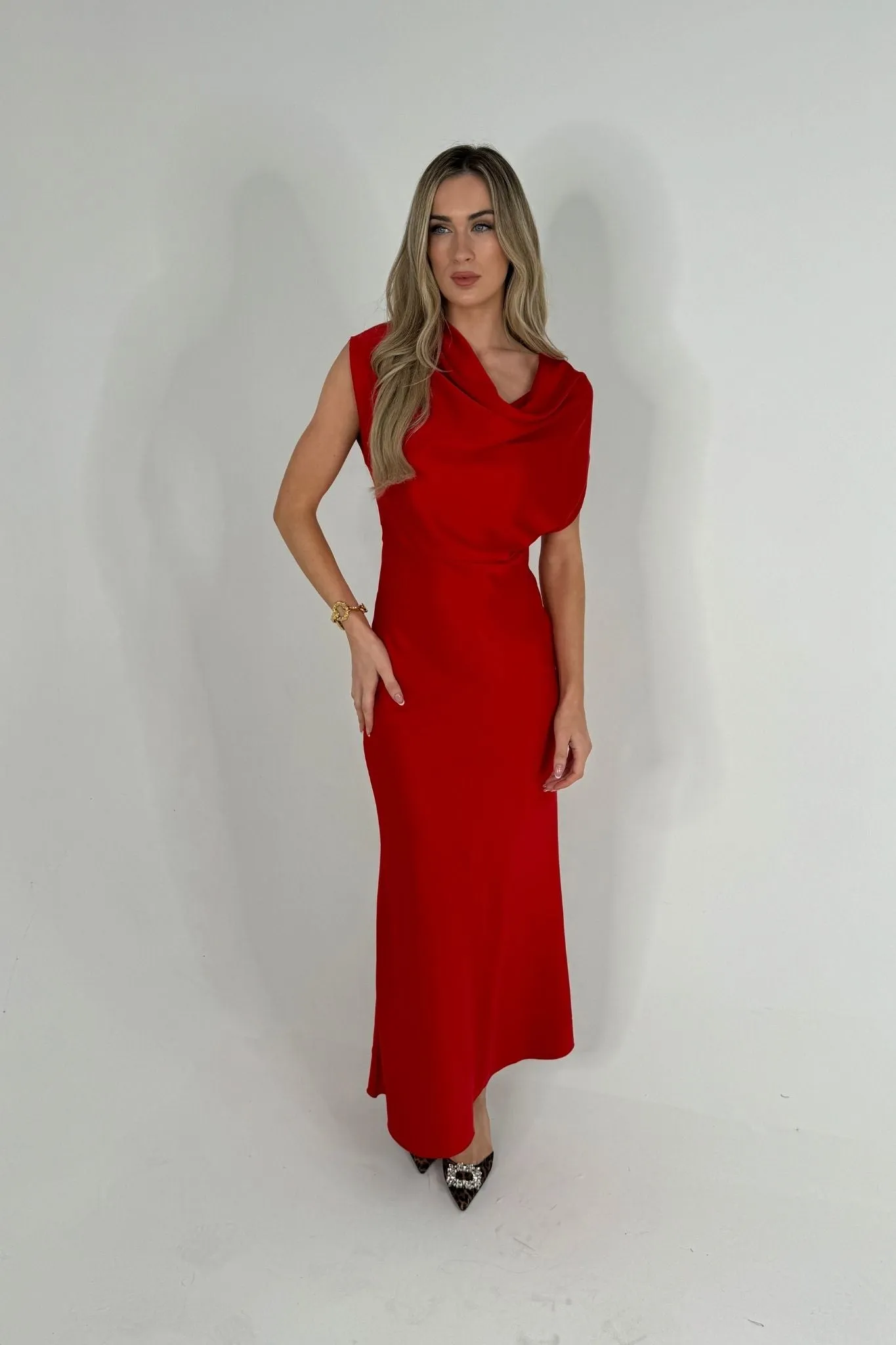 Caitlyn Satin Maxi Dress In Red