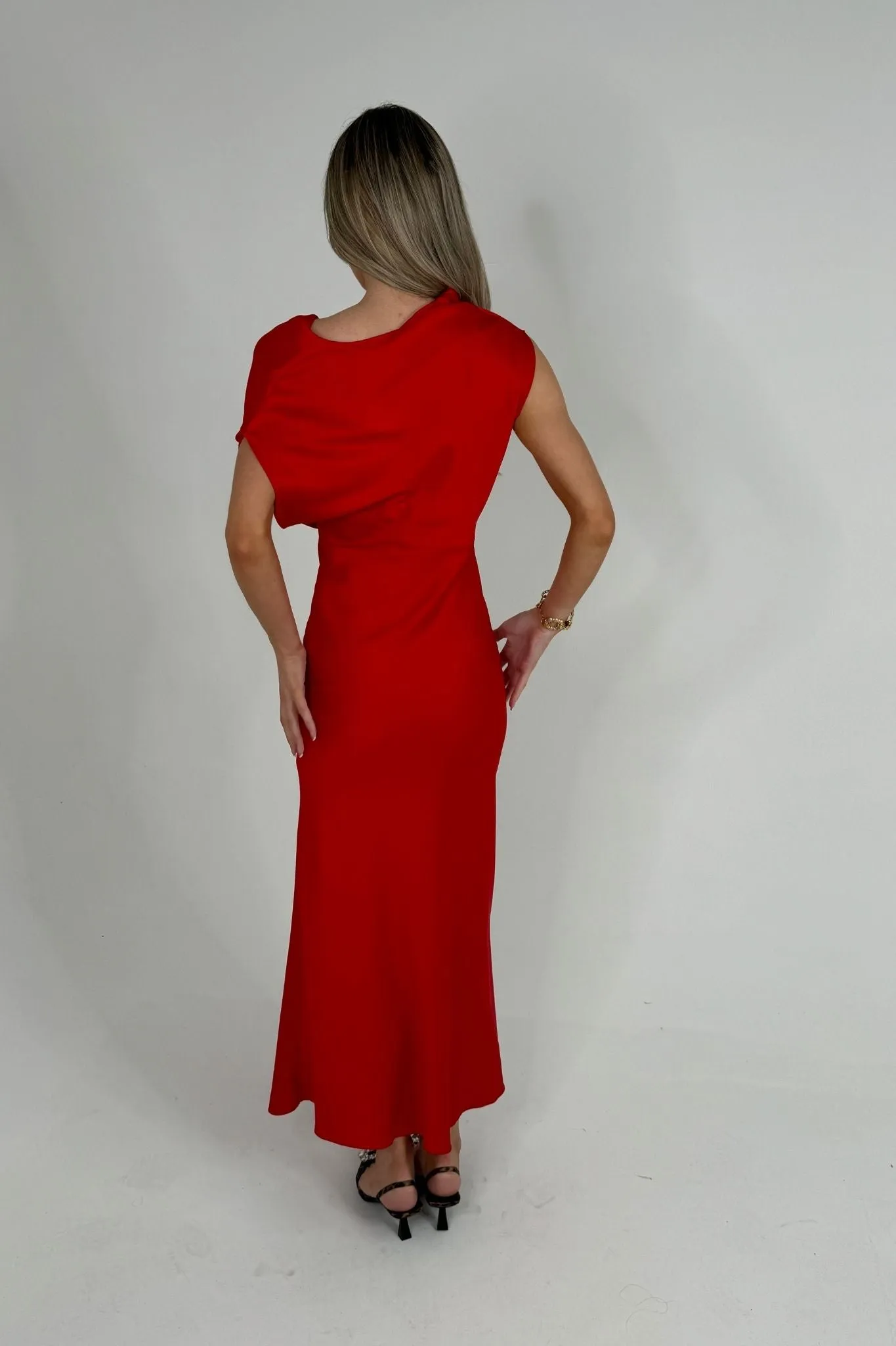 Caitlyn Satin Maxi Dress In Red