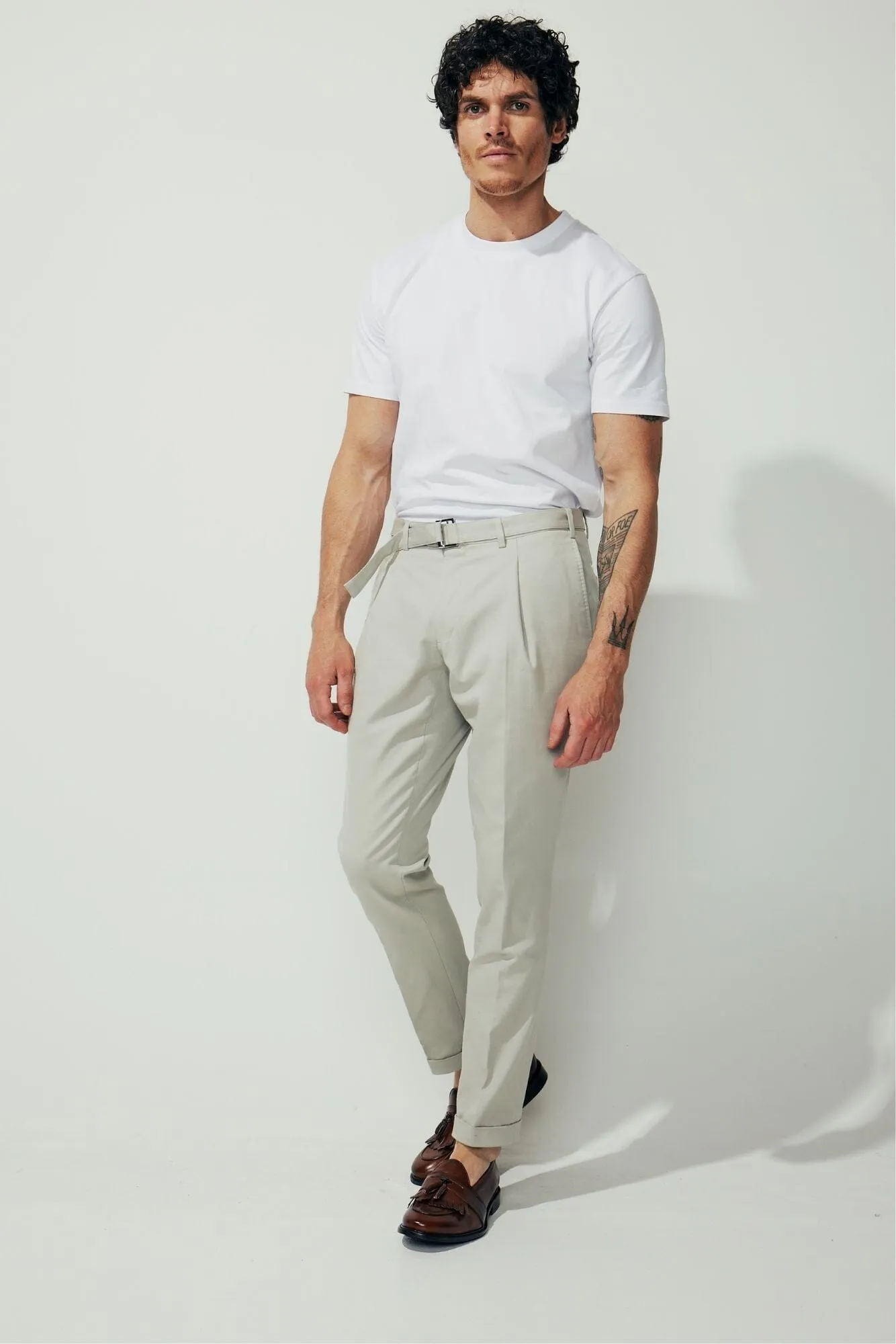 Cali Trouser - Natural Stone Cotton Stretch Canvas