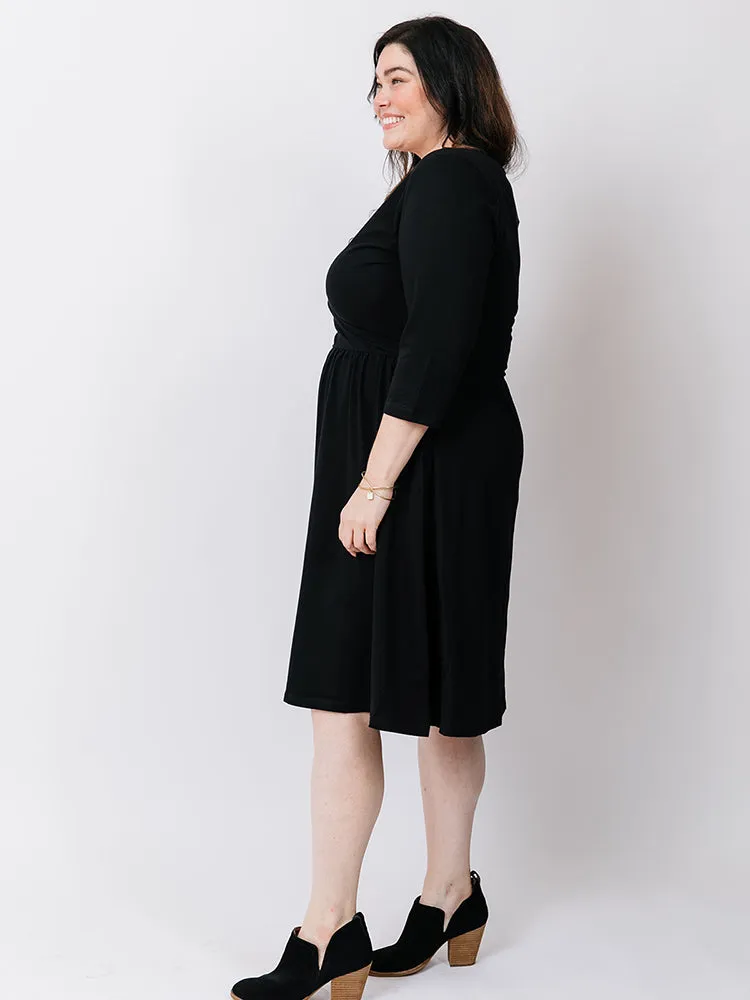 Callie 3/4 Sleeve Plus Size Wrap Dress - Black