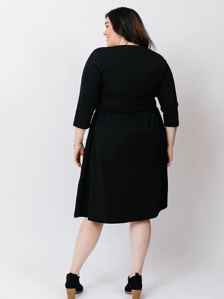 Callie 3/4 Sleeve Plus Size Wrap Dress - Black