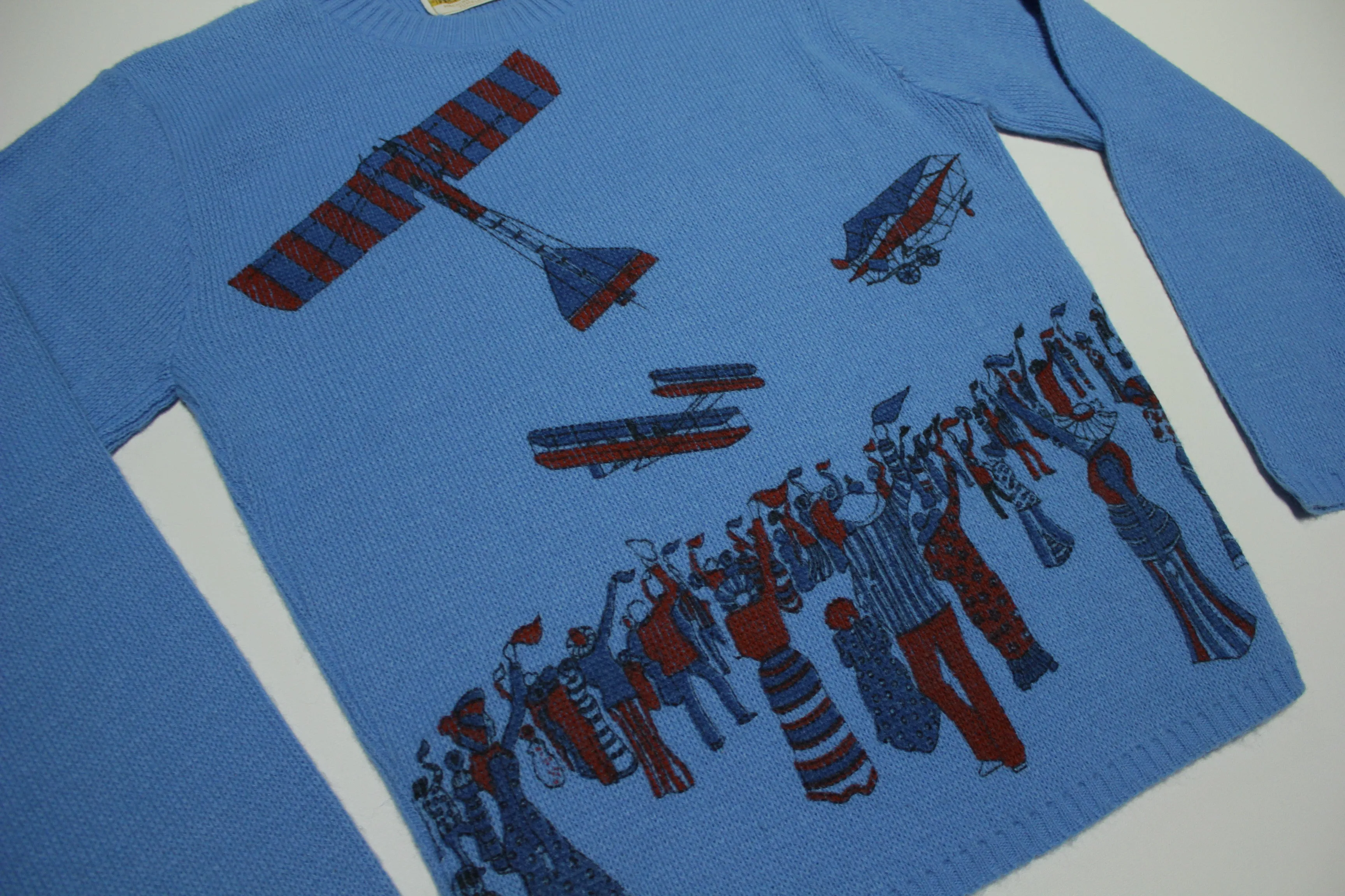 Caudron Biplane Vintage 50's Airshow Print Design Pauker Knit Sweater