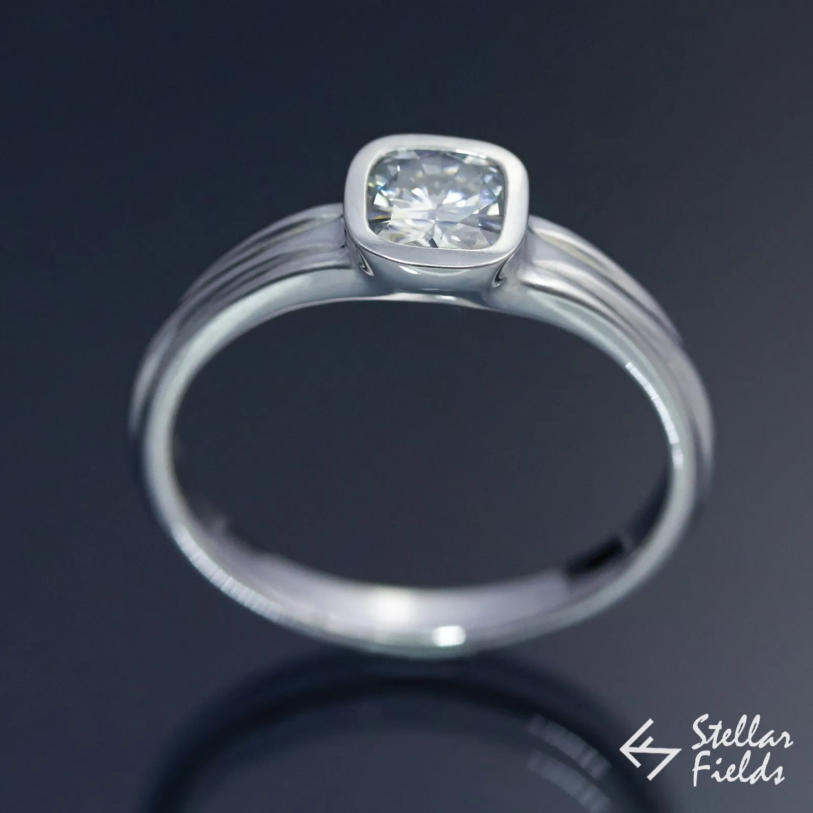 Cushion Cut Forever Brilliant Moissanite Square Bezel Engagement Ring