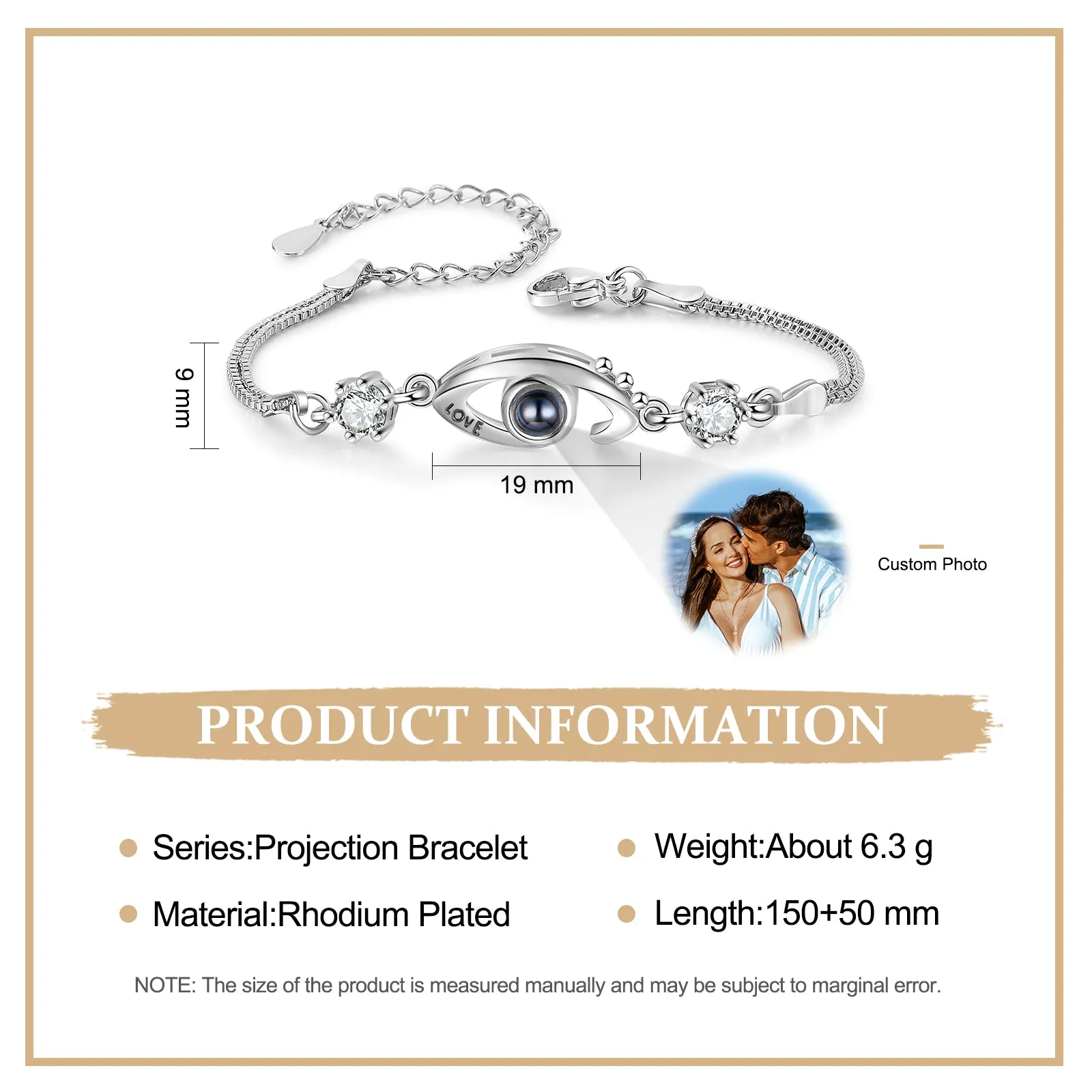 Custom Seeing Eye Photo Projection Bracelet - Color or Black and White